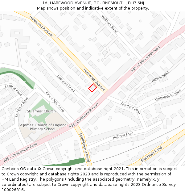 1A, HAREWOOD AVENUE, BOURNEMOUTH, BH7 6NJ: Location map and indicative extent of plot