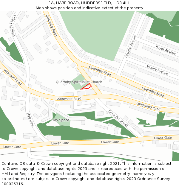 1A, HARP ROAD, HUDDERSFIELD, HD3 4HH: Location map and indicative extent of plot