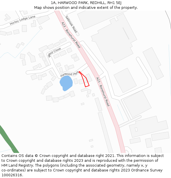 1A, HARWOOD PARK, REDHILL, RH1 5EJ: Location map and indicative extent of plot