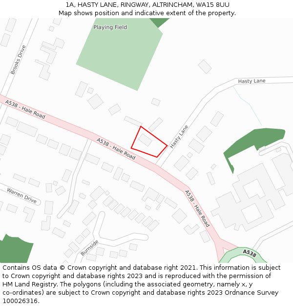 1A, HASTY LANE, RINGWAY, ALTRINCHAM, WA15 8UU: Location map and indicative extent of plot