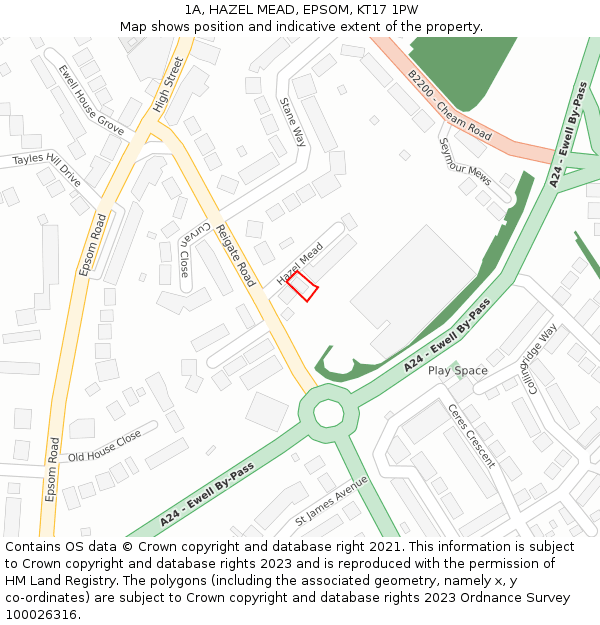 1A, HAZEL MEAD, EPSOM, KT17 1PW: Location map and indicative extent of plot