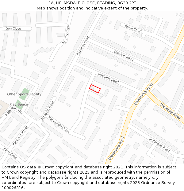1A, HELMSDALE CLOSE, READING, RG30 2PT: Location map and indicative extent of plot