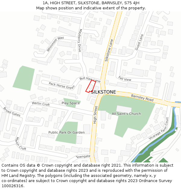 1A, HIGH STREET, SILKSTONE, BARNSLEY, S75 4JH: Location map and indicative extent of plot