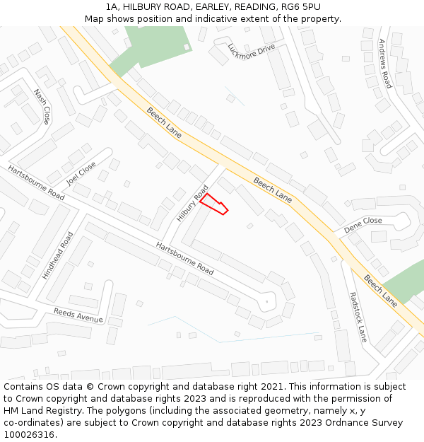 1A, HILBURY ROAD, EARLEY, READING, RG6 5PU: Location map and indicative extent of plot