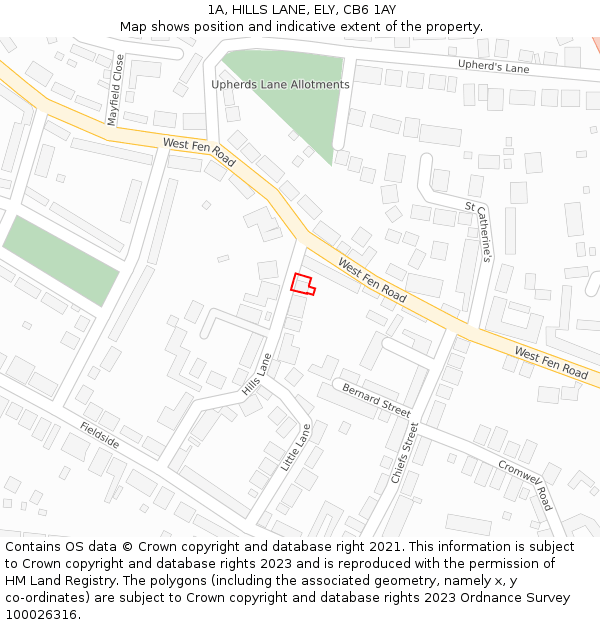 1A, HILLS LANE, ELY, CB6 1AY: Location map and indicative extent of plot