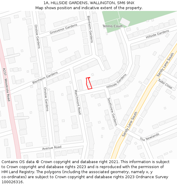 1A, HILLSIDE GARDENS, WALLINGTON, SM6 9NX: Location map and indicative extent of plot