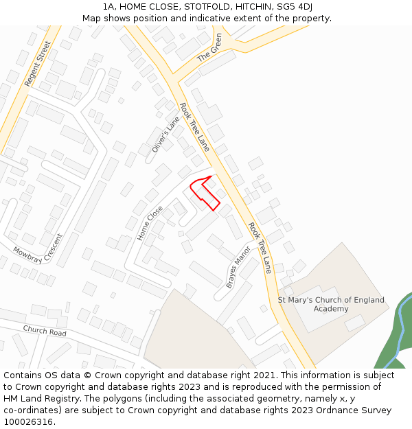 1A, HOME CLOSE, STOTFOLD, HITCHIN, SG5 4DJ: Location map and indicative extent of plot