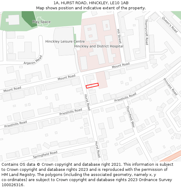 1A, HURST ROAD, HINCKLEY, LE10 1AB: Location map and indicative extent of plot