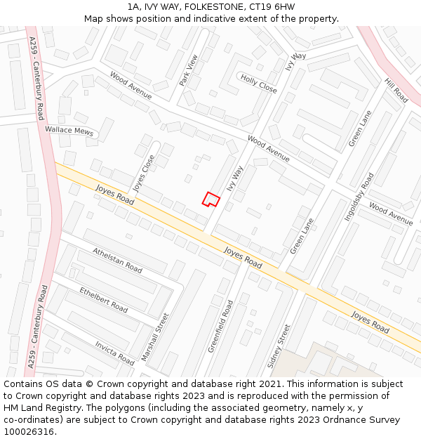 1A, IVY WAY, FOLKESTONE, CT19 6HW: Location map and indicative extent of plot