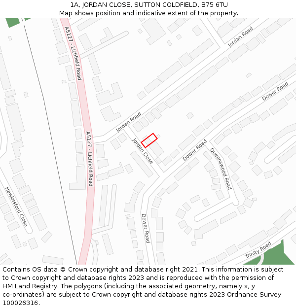 1A, JORDAN CLOSE, SUTTON COLDFIELD, B75 6TU: Location map and indicative extent of plot