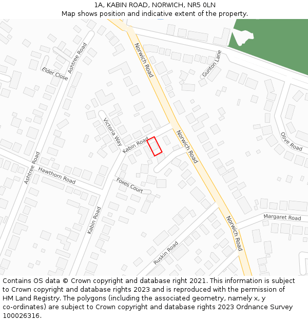 1A, KABIN ROAD, NORWICH, NR5 0LN: Location map and indicative extent of plot