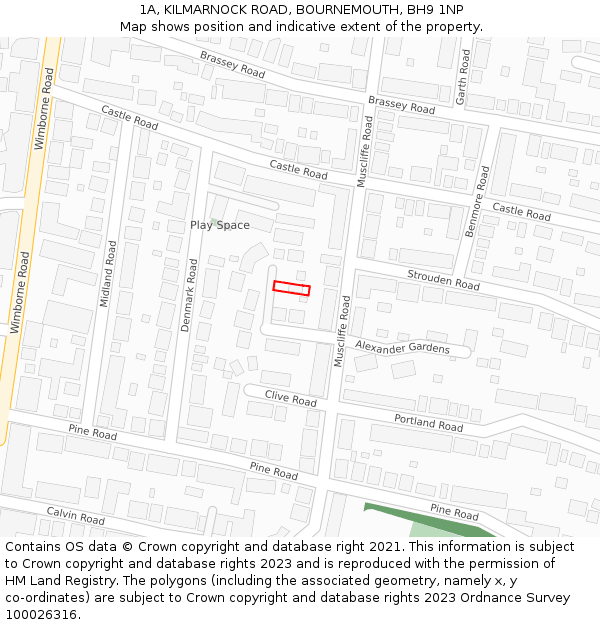 1A, KILMARNOCK ROAD, BOURNEMOUTH, BH9 1NP: Location map and indicative extent of plot