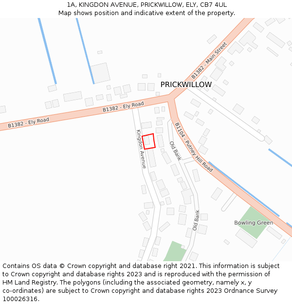 1A, KINGDON AVENUE, PRICKWILLOW, ELY, CB7 4UL: Location map and indicative extent of plot