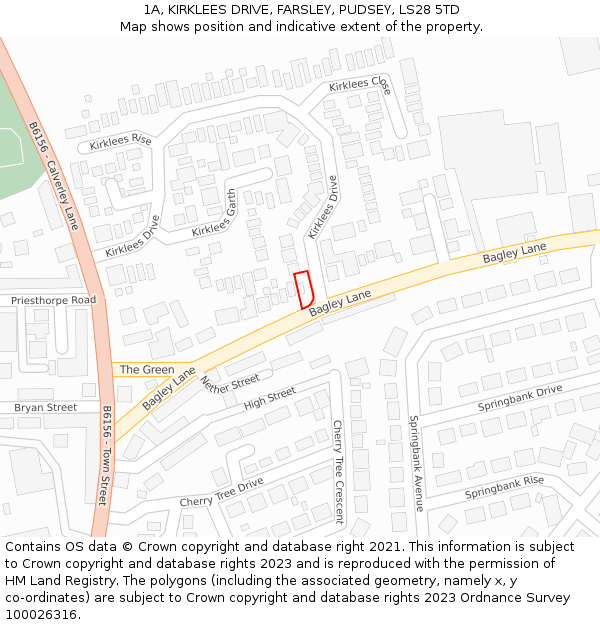 1A, KIRKLEES DRIVE, FARSLEY, PUDSEY, LS28 5TD: Location map and indicative extent of plot