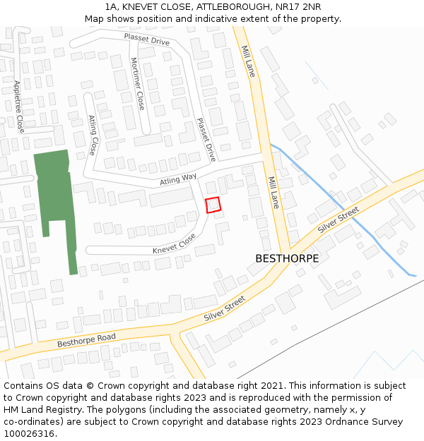 1A, KNEVET CLOSE, ATTLEBOROUGH, NR17 2NR: Location map and indicative extent of plot