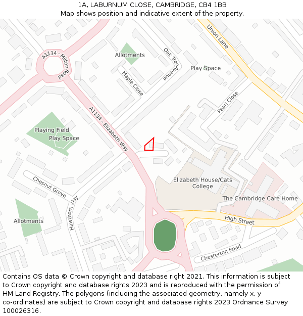 1A, LABURNUM CLOSE, CAMBRIDGE, CB4 1BB: Location map and indicative extent of plot
