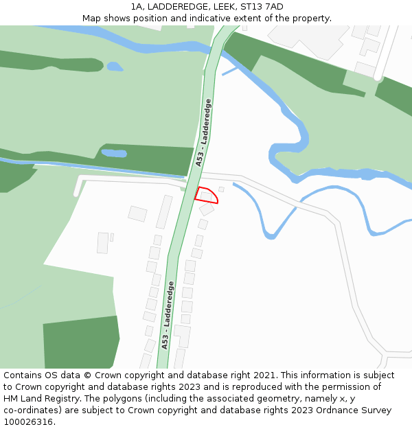 1A, LADDEREDGE, LEEK, ST13 7AD: Location map and indicative extent of plot