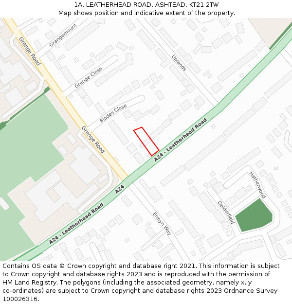 1A, LEATHERHEAD ROAD, ASHTEAD, KT21 2TW: Location map and indicative extent of plot