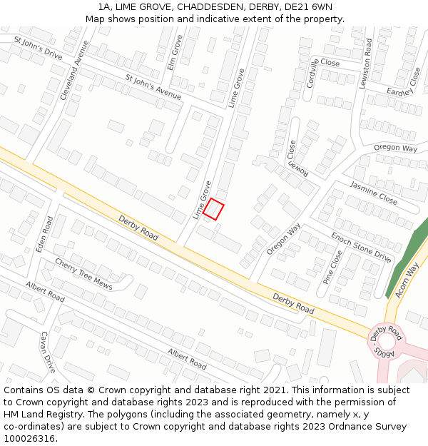 1A, LIME GROVE, CHADDESDEN, DERBY, DE21 6WN: Location map and indicative extent of plot