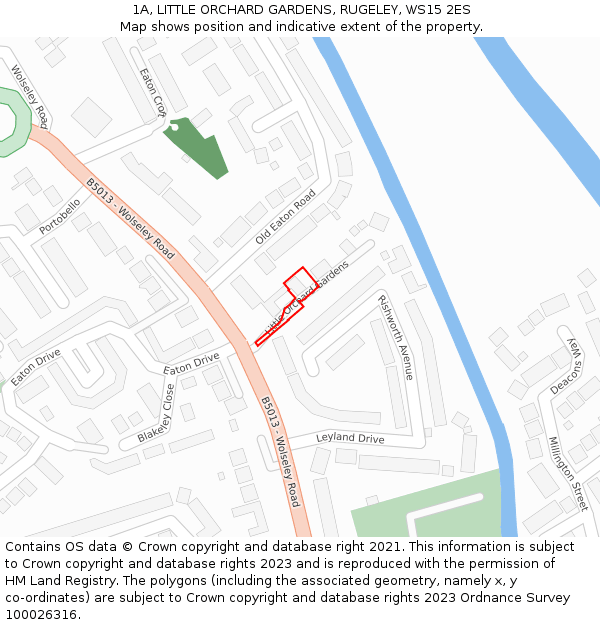 1A, LITTLE ORCHARD GARDENS, RUGELEY, WS15 2ES: Location map and indicative extent of plot