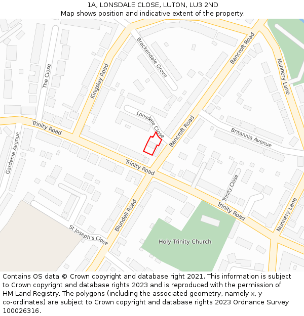 1A, LONSDALE CLOSE, LUTON, LU3 2ND: Location map and indicative extent of plot