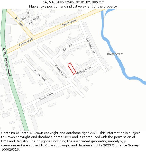 1A, MALLARD ROAD, STUDLEY, B80 7LT: Location map and indicative extent of plot