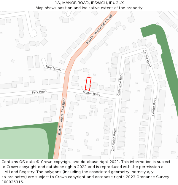 1A, MANOR ROAD, IPSWICH, IP4 2UX: Location map and indicative extent of plot