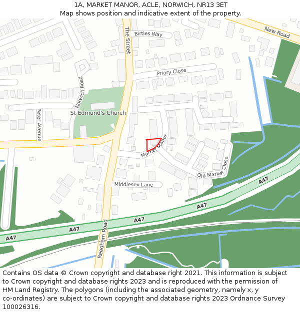 1A, MARKET MANOR, ACLE, NORWICH, NR13 3ET: Location map and indicative extent of plot