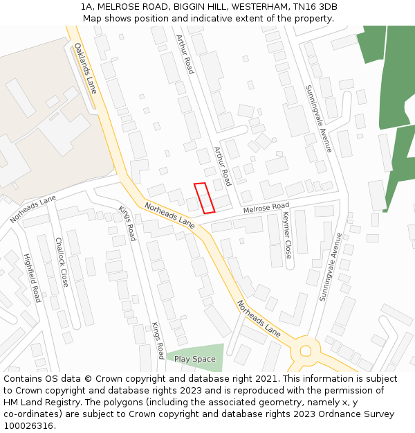 1A, MELROSE ROAD, BIGGIN HILL, WESTERHAM, TN16 3DB: Location map and indicative extent of plot