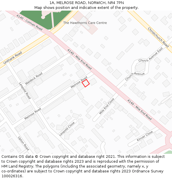1A, MELROSE ROAD, NORWICH, NR4 7PN: Location map and indicative extent of plot