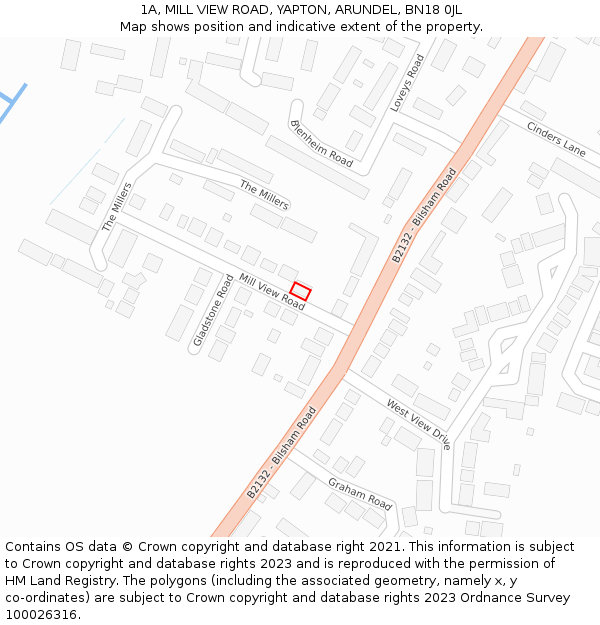 1A, MILL VIEW ROAD, YAPTON, ARUNDEL, BN18 0JL: Location map and indicative extent of plot