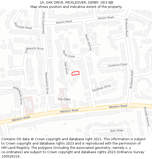 1A, OAK DRIVE, MICKLEOVER, DERBY, DE3 9JB: Location map and indicative extent of plot