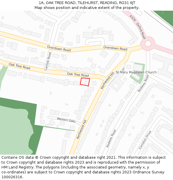 1A, OAK TREE ROAD, TILEHURST, READING, RG31 6JT: Location map and indicative extent of plot