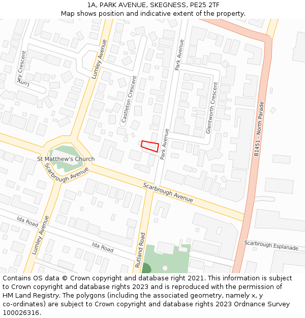 1A, PARK AVENUE, SKEGNESS, PE25 2TF: Location map and indicative extent of plot