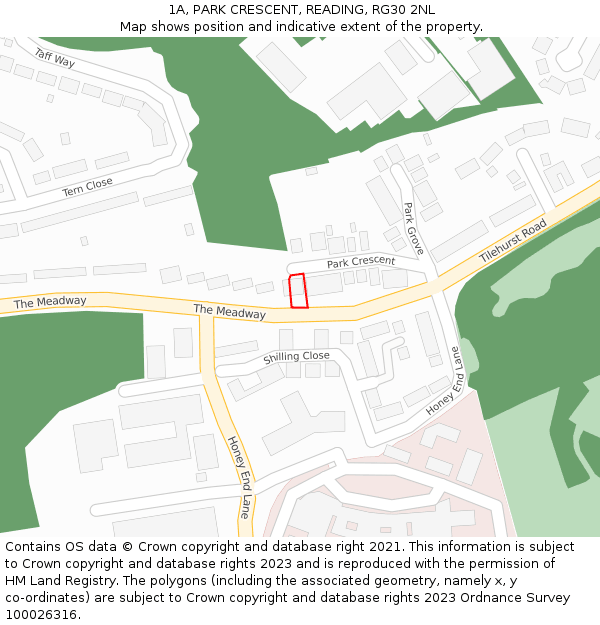 1A, PARK CRESCENT, READING, RG30 2NL: Location map and indicative extent of plot