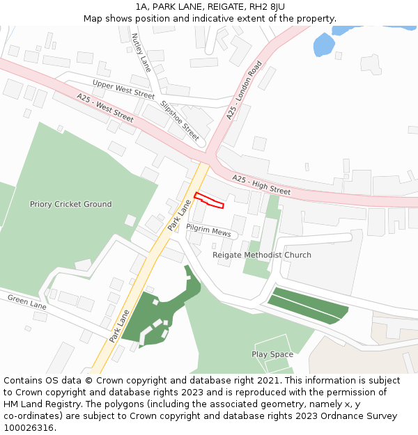 1A, PARK LANE, REIGATE, RH2 8JU: Location map and indicative extent of plot