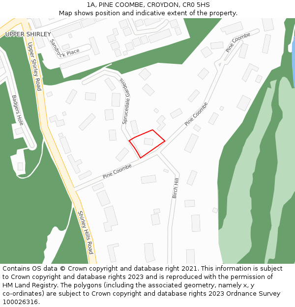 1A, PINE COOMBE, CROYDON, CR0 5HS: Location map and indicative extent of plot