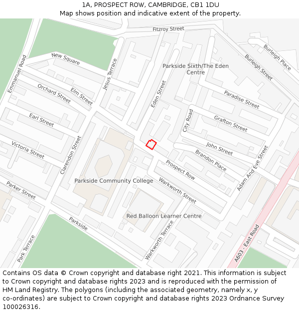 1A, PROSPECT ROW, CAMBRIDGE, CB1 1DU: Location map and indicative extent of plot