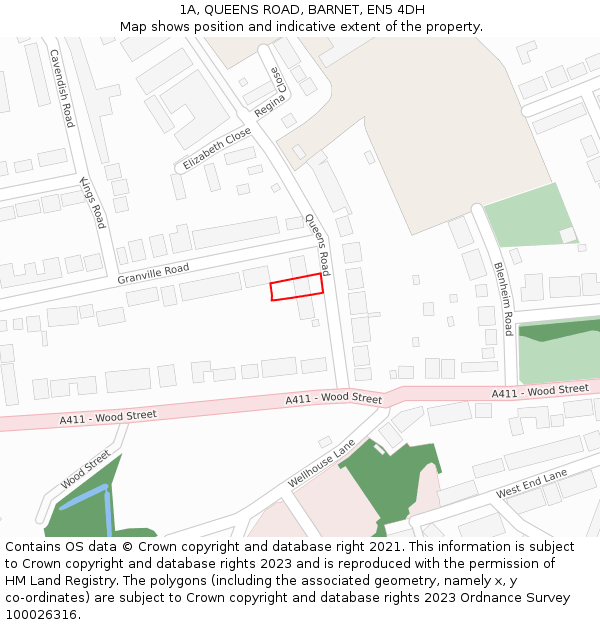 1A, QUEENS ROAD, BARNET, EN5 4DH: Location map and indicative extent of plot
