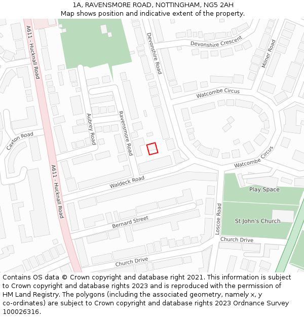1A, RAVENSMORE ROAD, NOTTINGHAM, NG5 2AH: Location map and indicative extent of plot