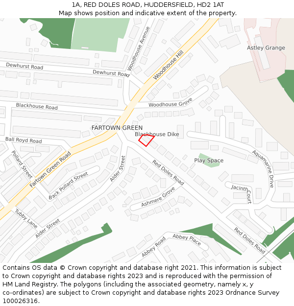 1A, RED DOLES ROAD, HUDDERSFIELD, HD2 1AT: Location map and indicative extent of plot