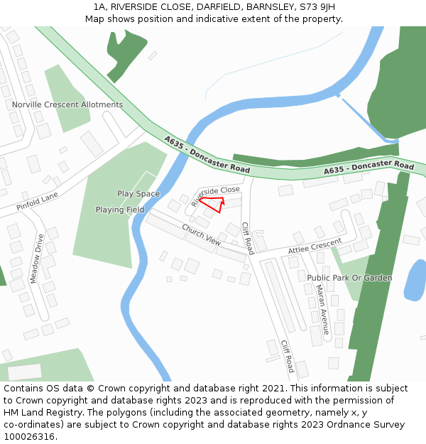 1A, RIVERSIDE CLOSE, DARFIELD, BARNSLEY, S73 9JH: Location map and indicative extent of plot