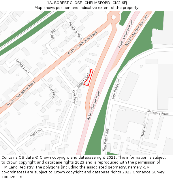 1A, ROBERT CLOSE, CHELMSFORD, CM2 6FJ: Location map and indicative extent of plot