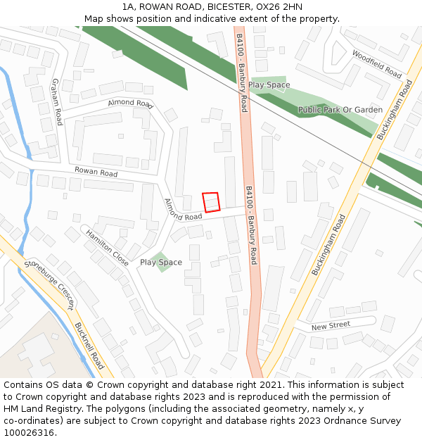 1A, ROWAN ROAD, BICESTER, OX26 2HN: Location map and indicative extent of plot
