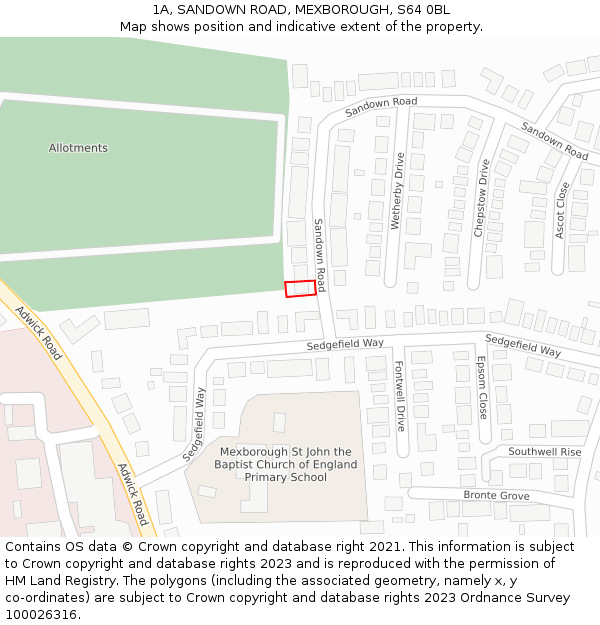 1A, SANDOWN ROAD, MEXBOROUGH, S64 0BL: Location map and indicative extent of plot