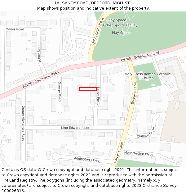 1A, SANDY ROAD, BEDFORD, MK41 9TH: Location map and indicative extent of plot