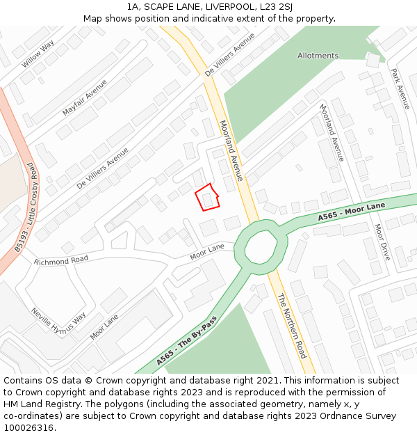 1A, SCAPE LANE, LIVERPOOL, L23 2SJ: Location map and indicative extent of plot