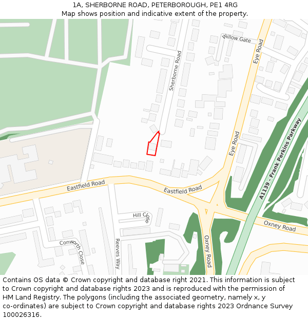 1A, SHERBORNE ROAD, PETERBOROUGH, PE1 4RG: Location map and indicative extent of plot
