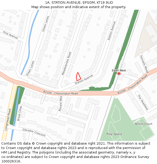 1A, STATION AVENUE, EPSOM, KT19 9UD: Location map and indicative extent of plot