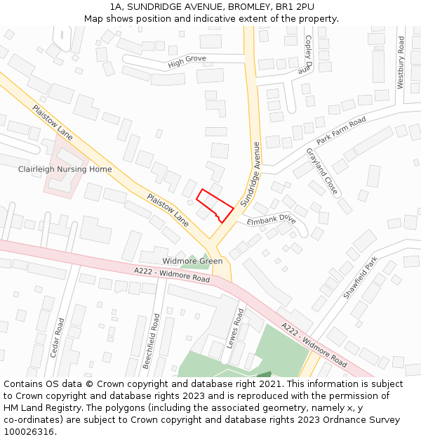 1A, SUNDRIDGE AVENUE, BROMLEY, BR1 2PU: Location map and indicative extent of plot
